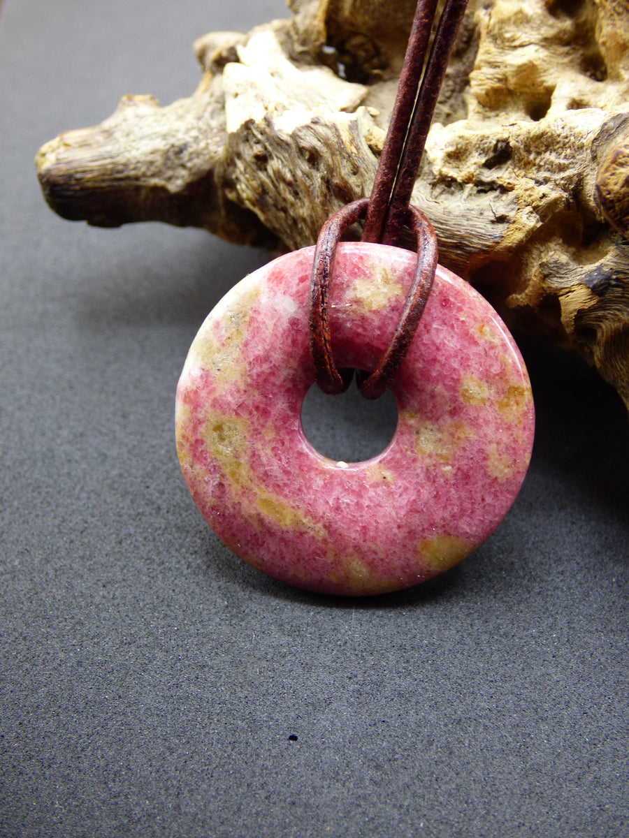 Natural Sto Nature GOA ~ Art – Pink Gemstone Boho HIPPIE Rhodonite Healing Necklace of Berlin