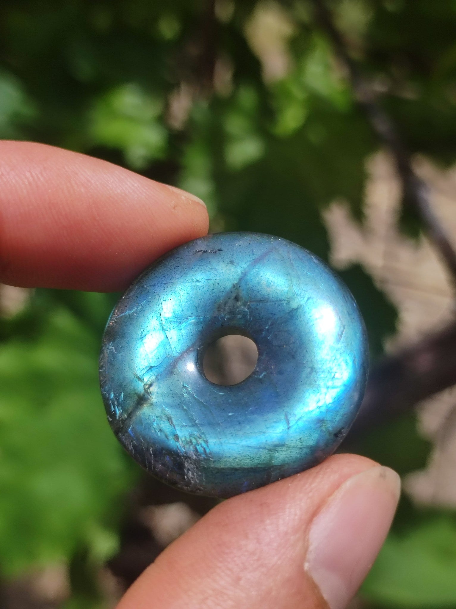 Labradorit ~ 30mm Donut ~ Edelstein Kette blau schimmernd Natur Rarität Schutzsymbol Heilstein Kristall HIPPIE GOA Boho Tibet Ethno