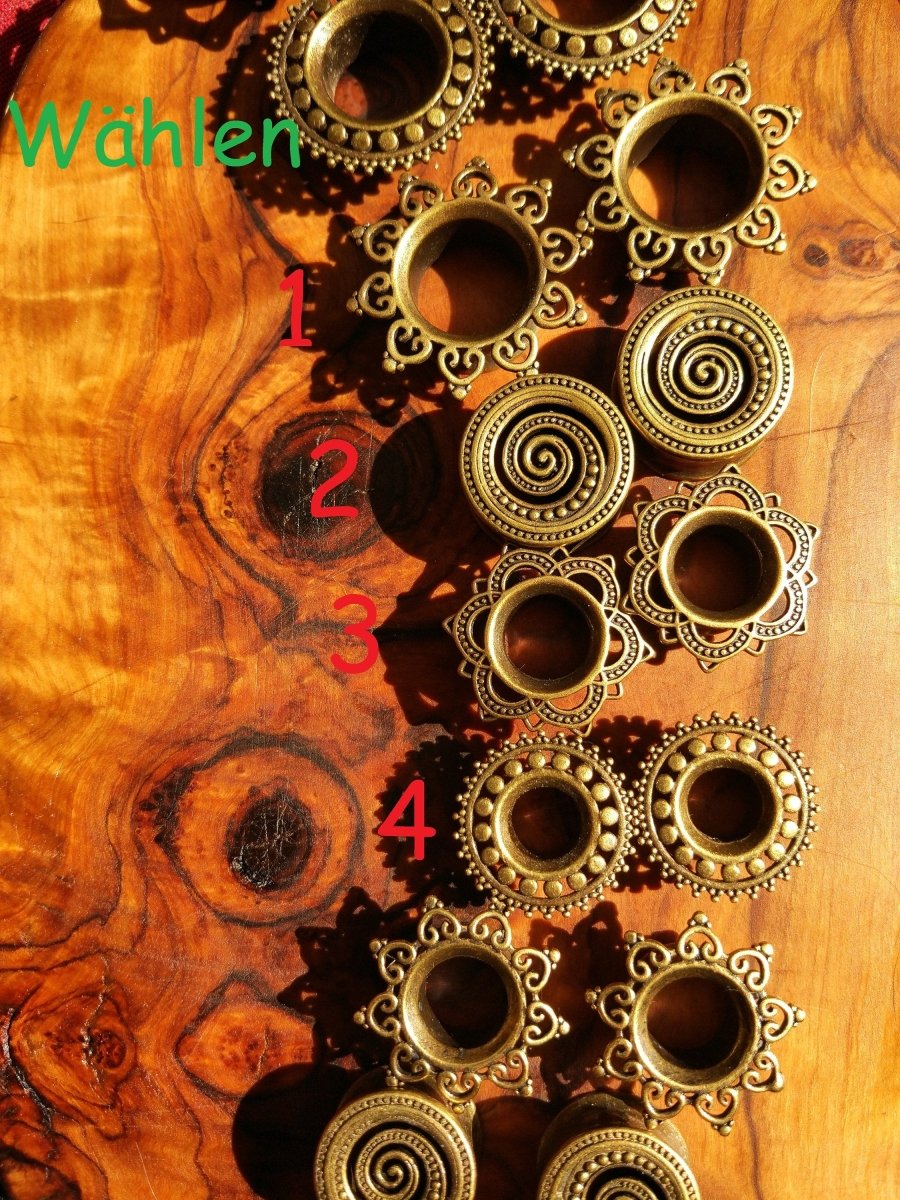 1x Ohr Messing Plug Mandala Muster Sonne Spirale ~GOA ~Hippie ~Boho ~Ethno ~Vintage ~Sonne~Spirale~Zahlenrad~Kringel ~Rose~Lotus~Ohrschmuck - Art of Nature Berlin