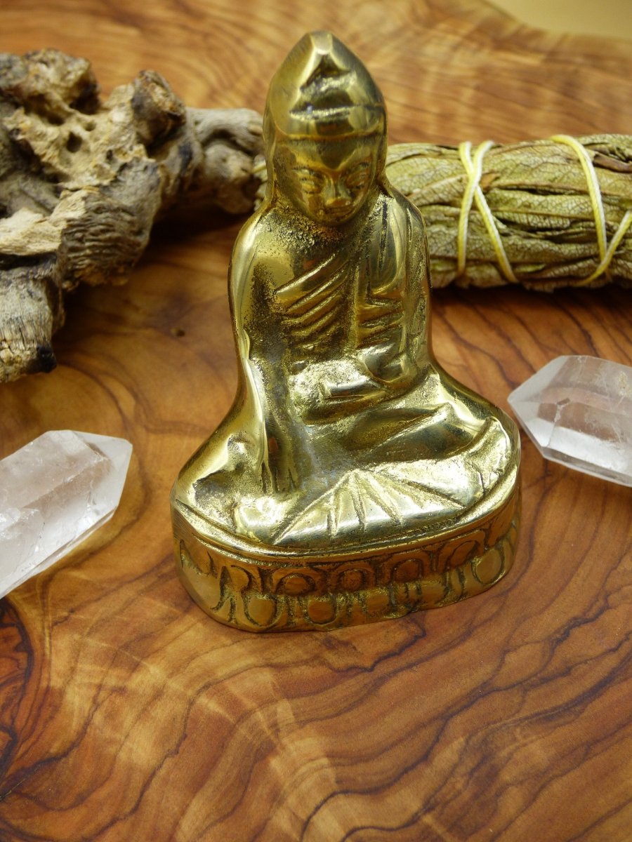 Buddha Messing ~ kleine Statue ~ Glück Figur Buddhismus Deko Altar Vintage Rarität Tibet Boho Hippie Goa Ethno Psy Sanskrit Indien - Art of Nature Berlin