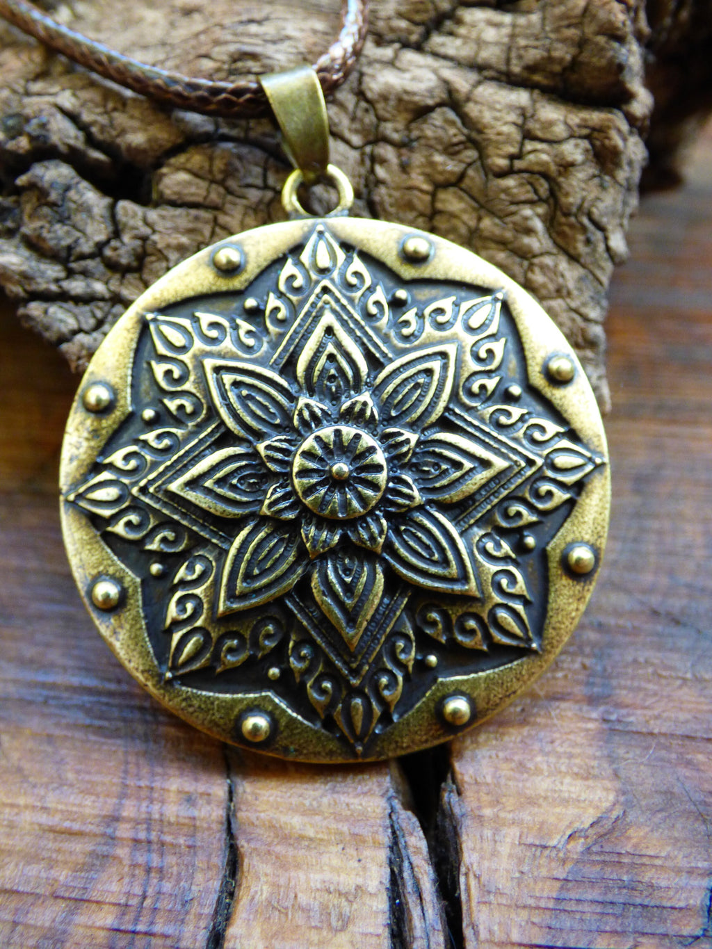 Mandala Flower Star Amulet Necklace (2) Antique Bronze ~Tibet ~HIPPIE ~GOA ~Boho ~Tibet ~Ethno ~Nature ~Esoteric ~Ethnic ~Indian