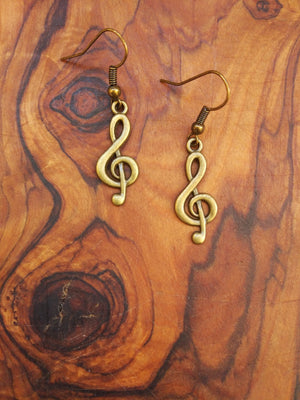 Musik Noten Schlüssel Ohrringe aus Antik Bronze ~Goa ~Hippie ~Vintage ~Indien ~Boho ~Ethno ~Sonne