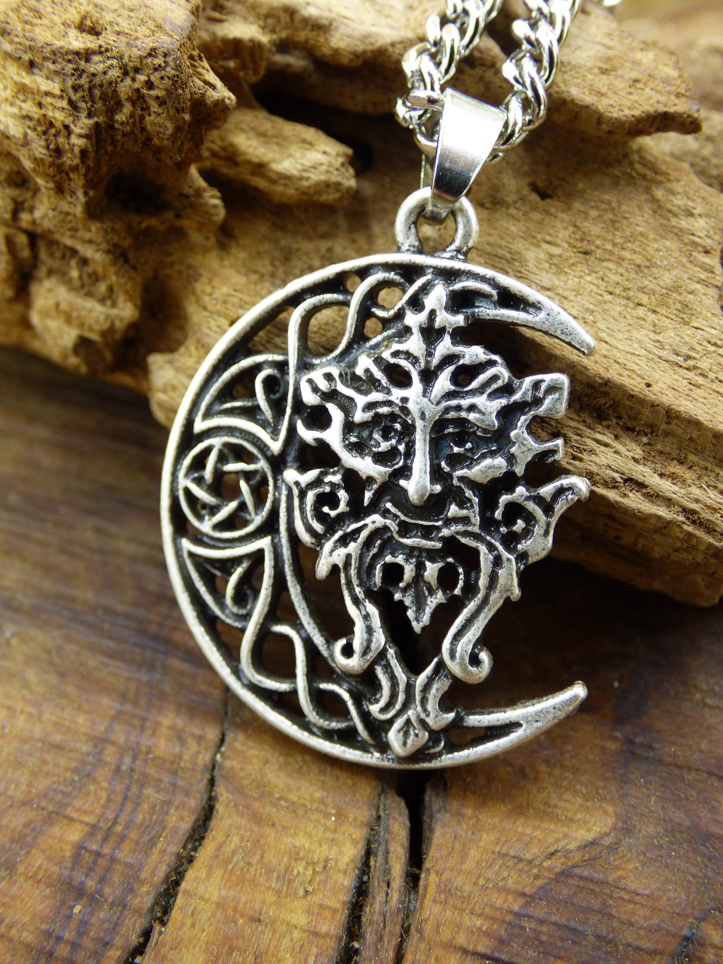 Celtic Moon ~ Spirit Pendant Necklace Silver ~ Night ~ Face ~ Celtic Knot ~ King ~ HIPPIE ~ GOA ~ Boho ~ Tibet ~ Ethno ~ Nature ~ Esoteric