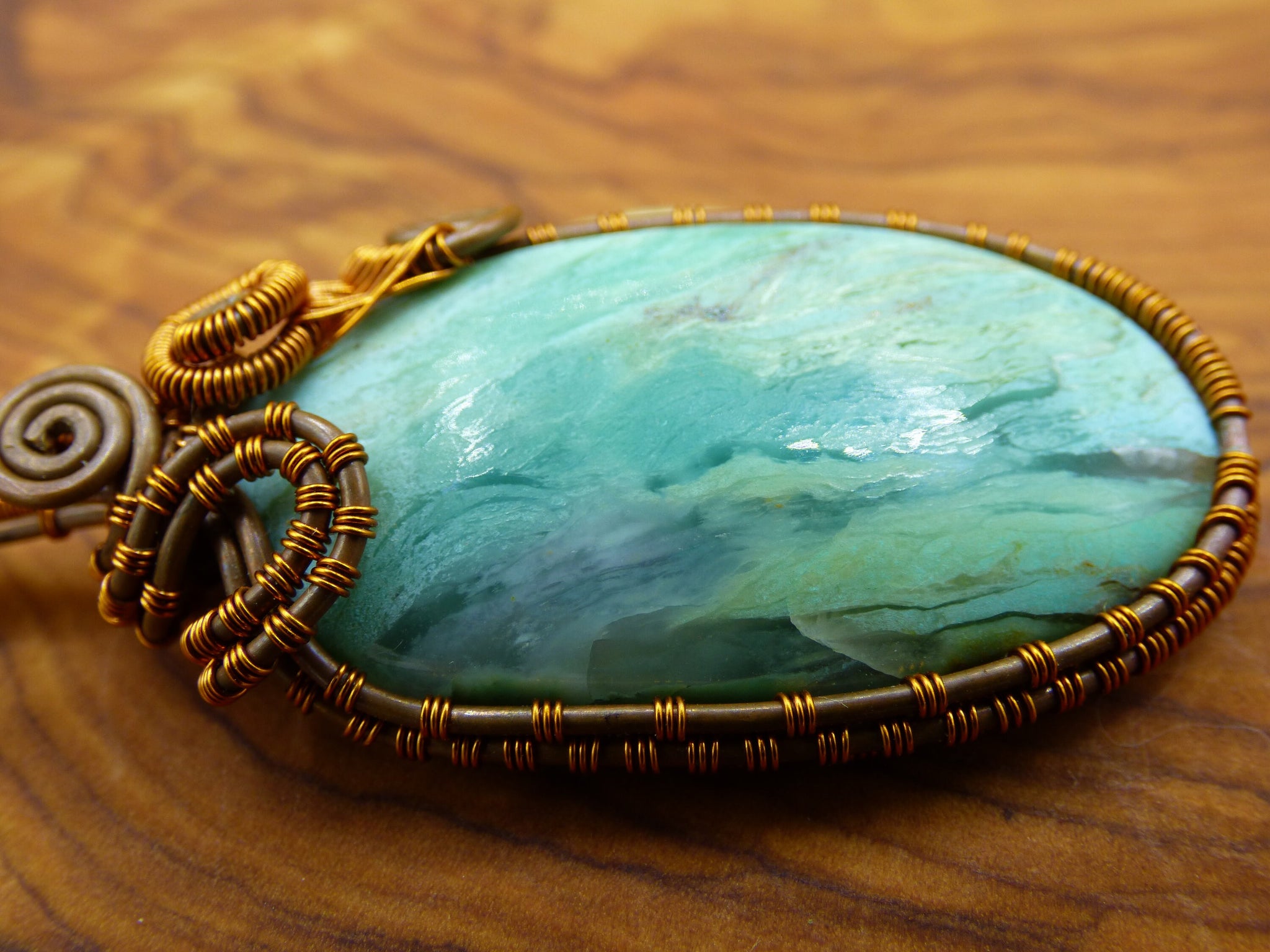 Peruvian Opal *~ Wire ~* ~  blaue Edelstein Kette mit Kupferdraht ~HIPPIE ~GOA ~Boho ~Ethno ~Nature ~Heilstein ~Energy ~Chakra ~Spirale