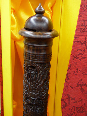 Räuchergefäß ~ Edle Holzschnitzerei Drachen Turm Weihrauch Brenner Orient Vintage Haus Deko Altar Rarität Tibet Räucherstäbchenhalter