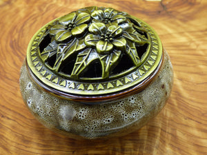 Keramik Weihrauchbrenner Räuchergefäß Grün & Bronze Räucherwerk Kräuter Orient Schale schön Schüssel Geschenk Holzbox Aufbewahrung Schmuck