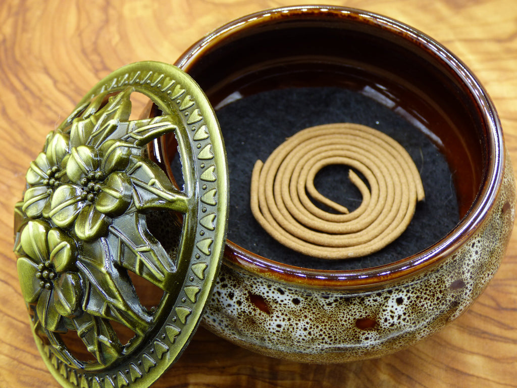 Ceramic Incense Burner Censer Green &amp; Bronze Incense Herb Orient Bowl Beautiful Bowl Gift Wooden Box Storage Jewelry