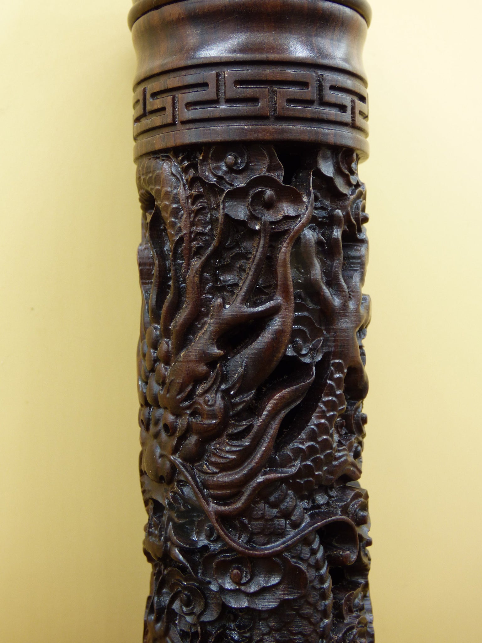 Räuchergefäß ~ Edle Holzschnitzerei Drachen Turm Weihrauch Brenner Orient Vintage Haus Deko Altar Rarität Tibet Räucherstäbchenhalter