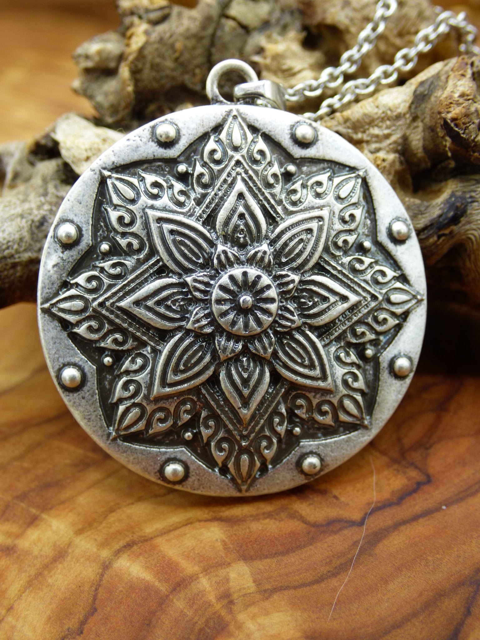 Mandala Blumen Stern Amulet Kette Silbern ~Tibet ~HIPPIE ~GOA ~Boho ~Tibet  ~Ethno ~Nature ~Esoterik ~Ethnic ~Indian
