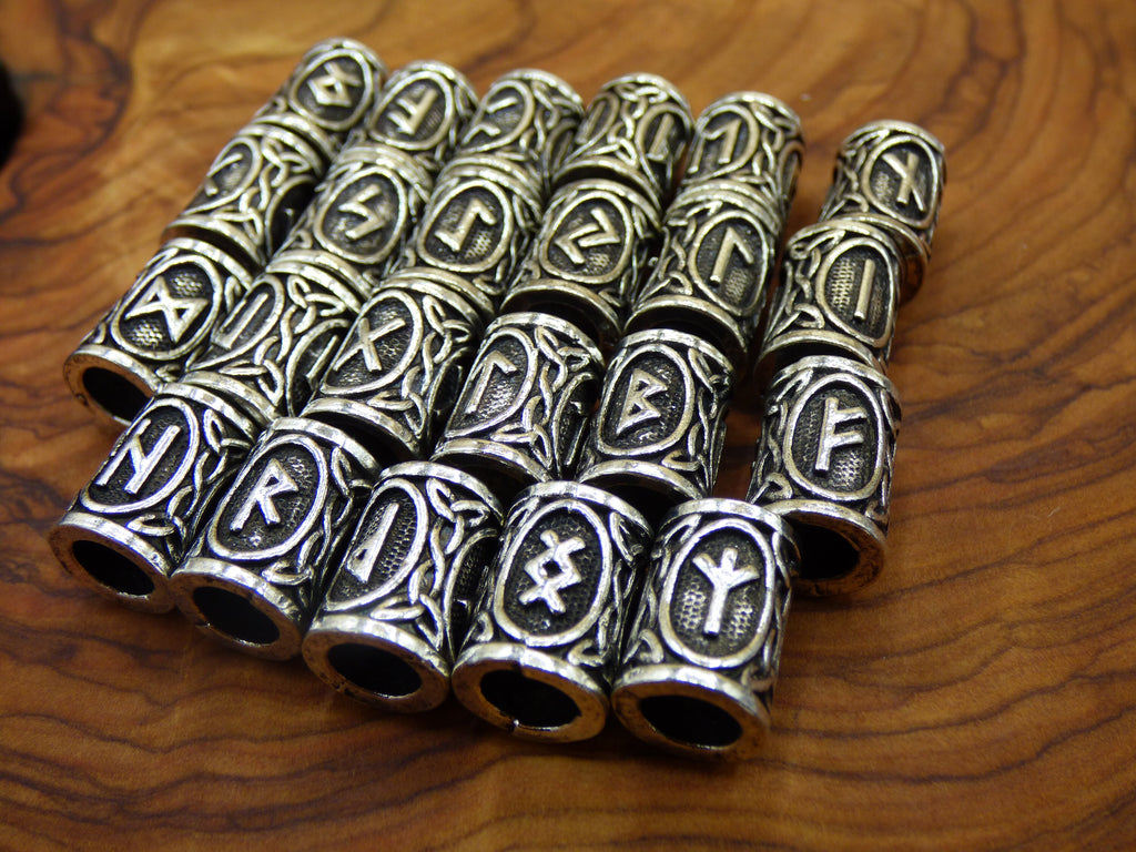 Brass Dreadlock Beads Gold / Silver Runes Germanic Power Odin Beard Beads Breads Dreads ~HIPPIE ~GOA ~Boho ~Ethno ~Indian ~Vintage Viking