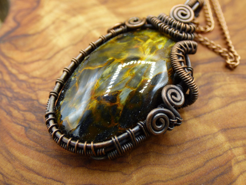 Pietersite *~ Wire ~* ~ Lightning gemstone necklace with copper wire ~HIPPIE ~GOA ~Boho ~Ethno ~Nature ~Healing stone ~Energy ~Chakra Galaxy Universe