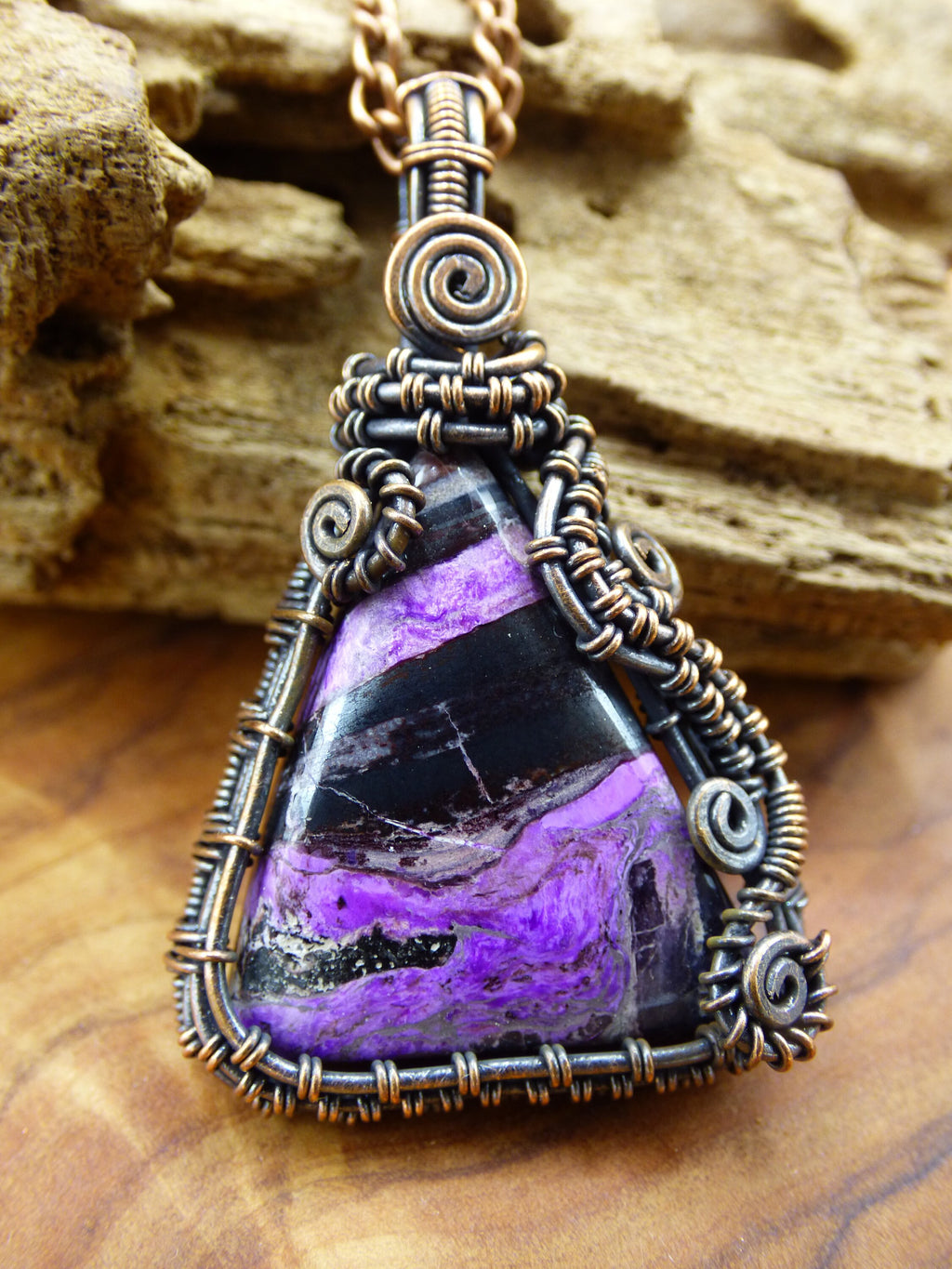 Sugilite Sugilite *~ Wire ~* ~ purple gemstone necklace with copper wire ~HIPPIE ~GOA ~Boho ~Ethno ~Nature ~Healing Stone ~Energy ~Chakra ~Spiral