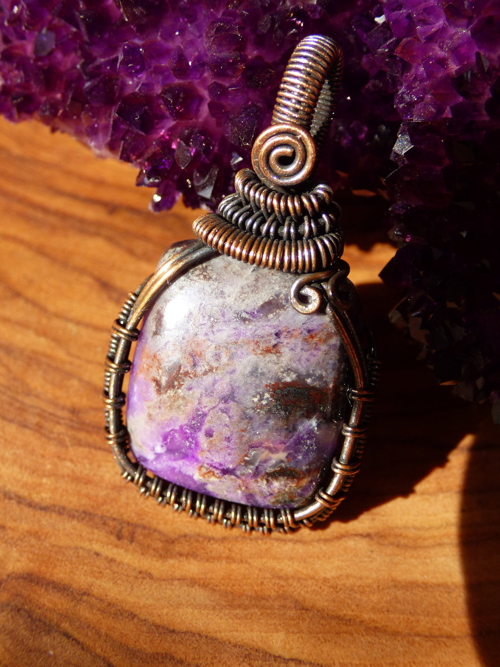 Video* Sugilite Sugilite ~ Wire ~ purple gemstone necklace with copper wire ~HIPPIE ~GOA ~Boho ~Ethno ~Nature ~Healing Stone ~Energy ~Chakra ~Spiral