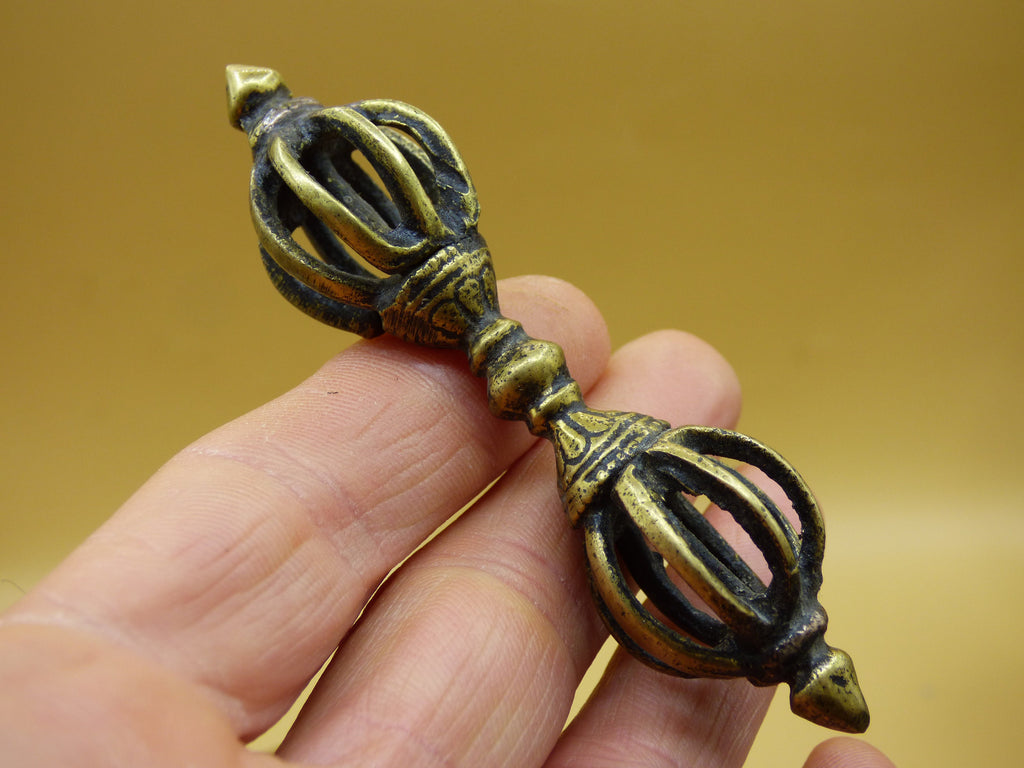 Sanskrit Vajra Dorje Wylie Talisman Buddhism Staff Scepter Vintage ~ Brass ~ Ritual Shaman Incense Goa Hippie Boho Jewelry Healing Stones