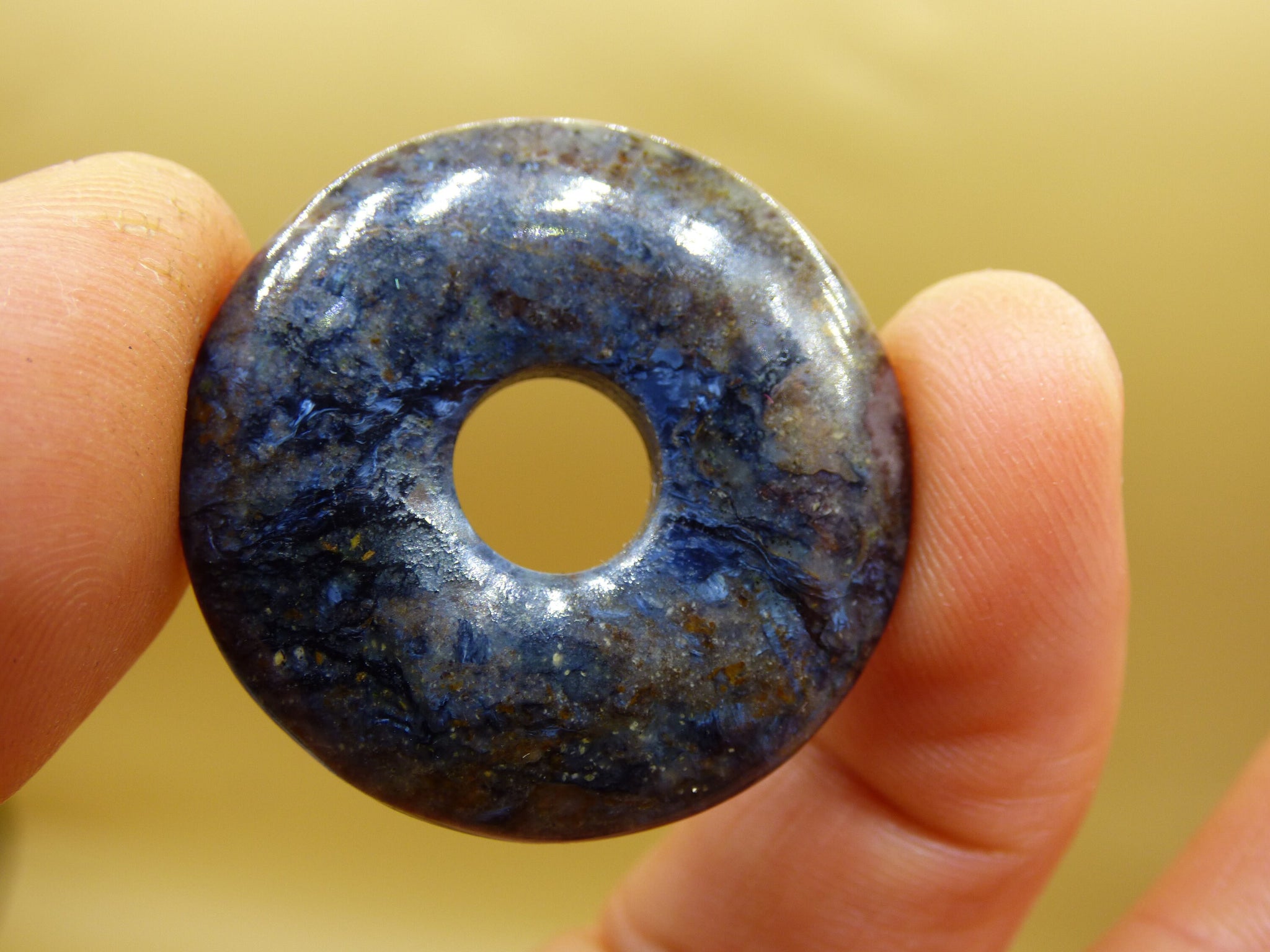 Pietersite blau ~ Edelstein Kette ~HIPPIE ~GOA ~Boho ~Tibet ~Ethno ~Nature ~Donut ~Schutzsymbol ~Rarität