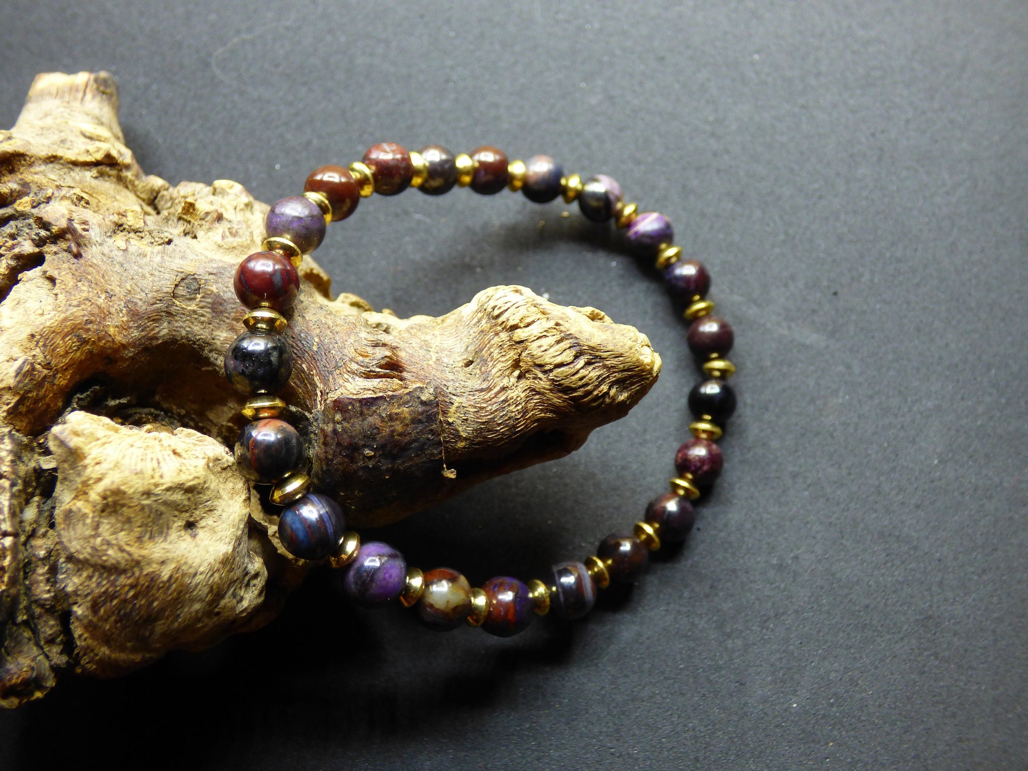 Sugilith Bustamit Richterit Sugilite ~ naürliches Edelstein Armband mit Perlen ~GOA ~ Hippie ~Boho ~Ethno ~Indie ~Nature ~Heilstein