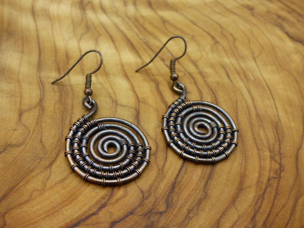 Spiral earrings made of copper *~Wire~* ~HIPPIE ~GOA ~Boho ~Ethno ~Nature ~Energy ~Chakra ~Geometry circles