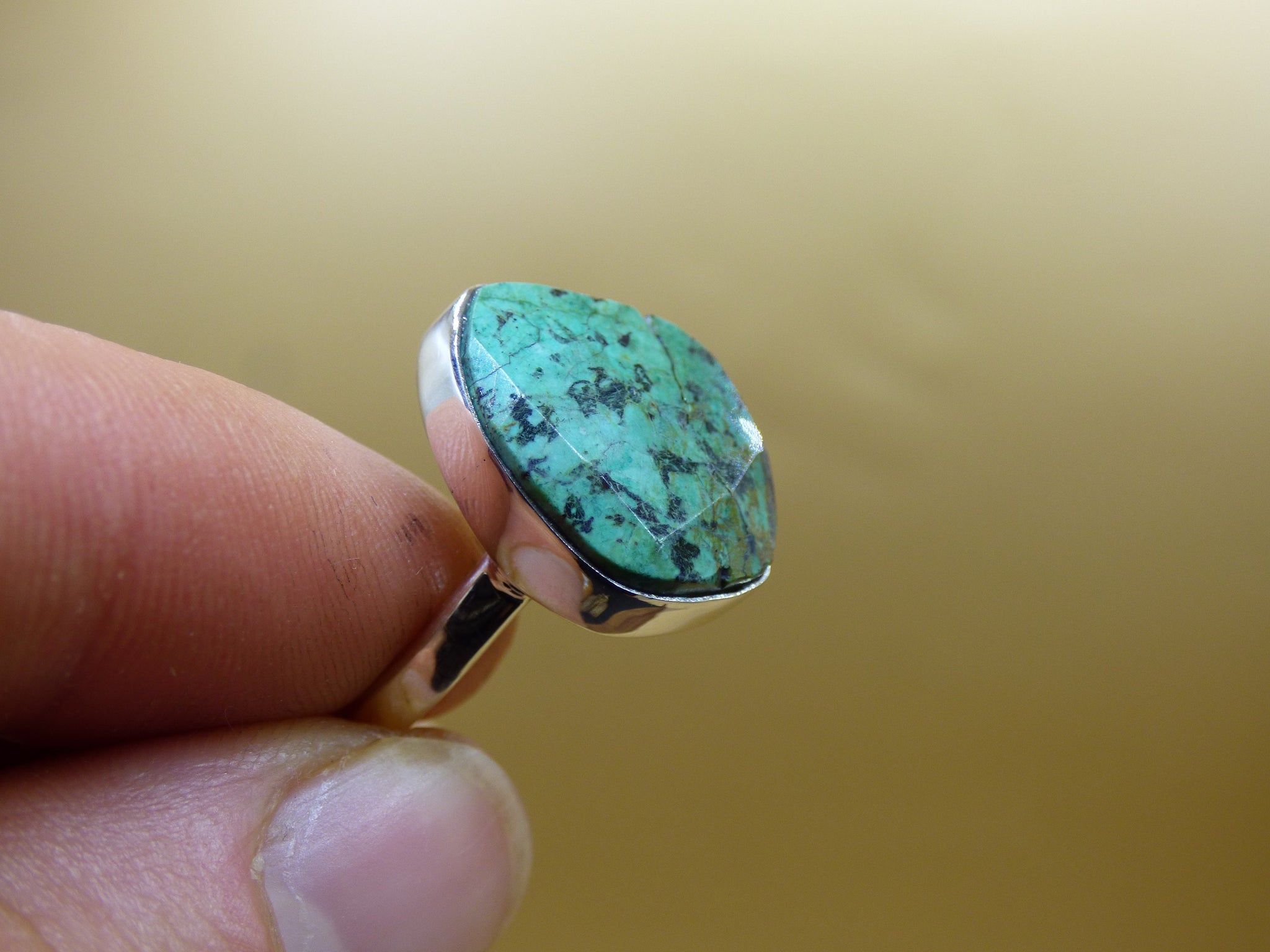 Türkis Ring - 100% natürlich 925 Sterling Silber Größe 18 - Edelstein Heilstein Energie Kraft Frauen Ring Schmuck Edel grün blau Rarität