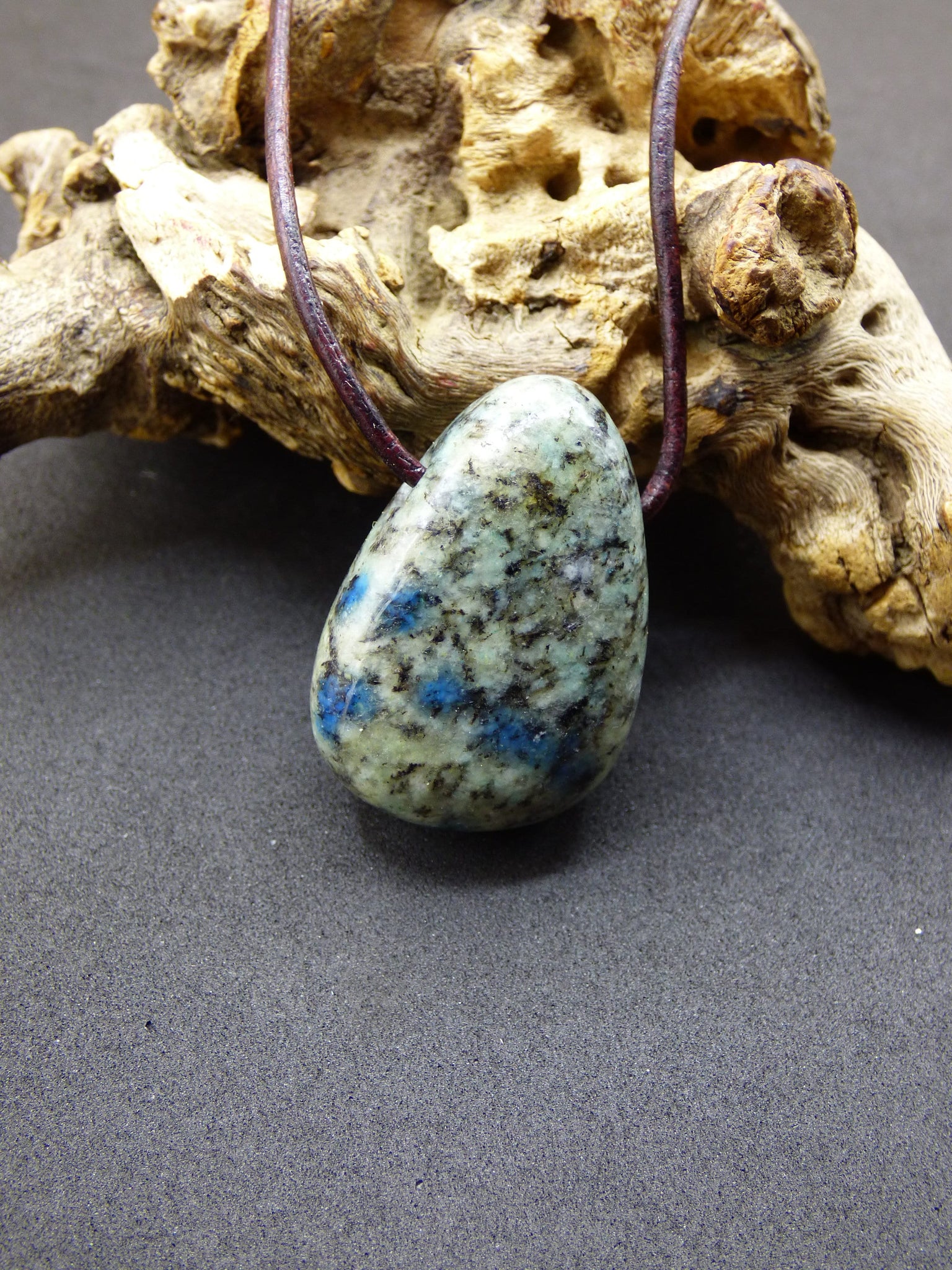k2 - Azurit in Granit ~ Edelstein Kette ~HIPPIE ~GOA ~Boho ~Ethno ~Nature ~Heilstein