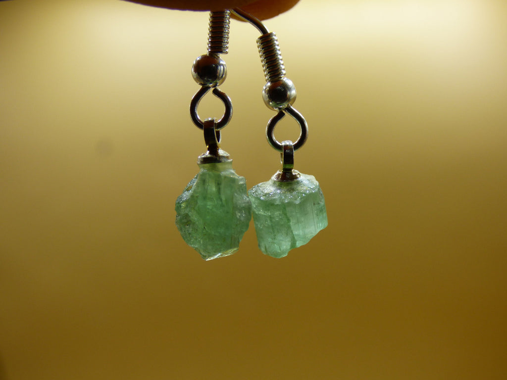 green kyanite / cyanite ~ gemstone earrings ~ GOA ~ hippie ~ boho ~ ethnic ~ nature ~ healing stone ~ nature ~ earrings ~ stainless steel ~ rarity