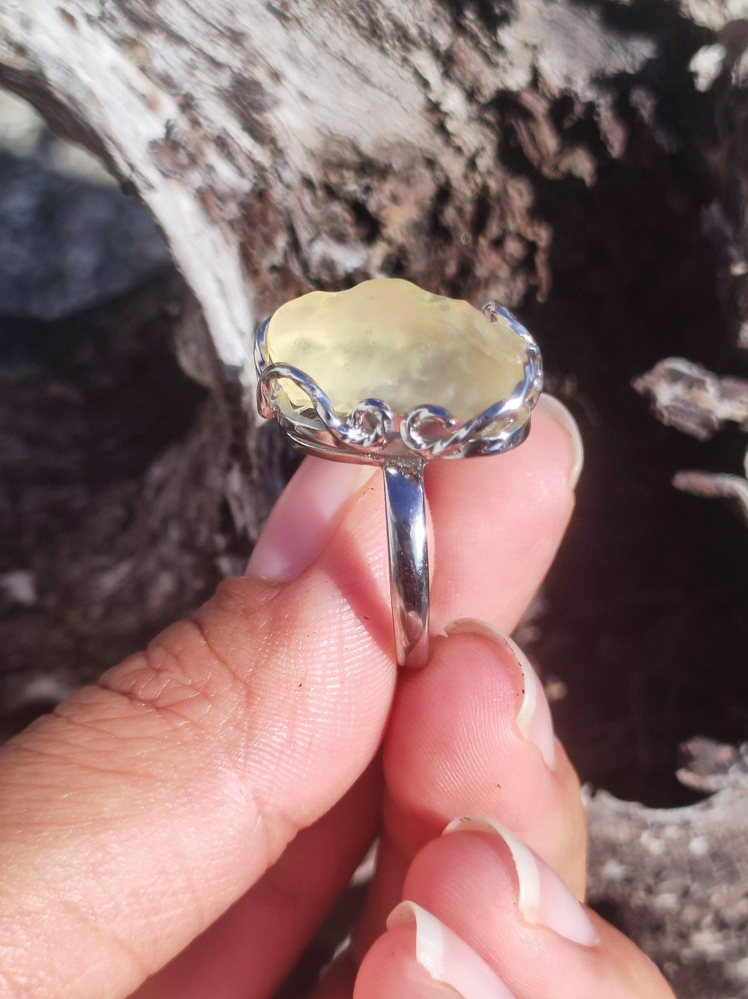 Lybisches Wüstenglas Libyan Desert Glass - Ring 925 Silber verstellbare Größe Edelstein Heilstein Edel Energie Kraft Rarität Geschenk Frau Freundin