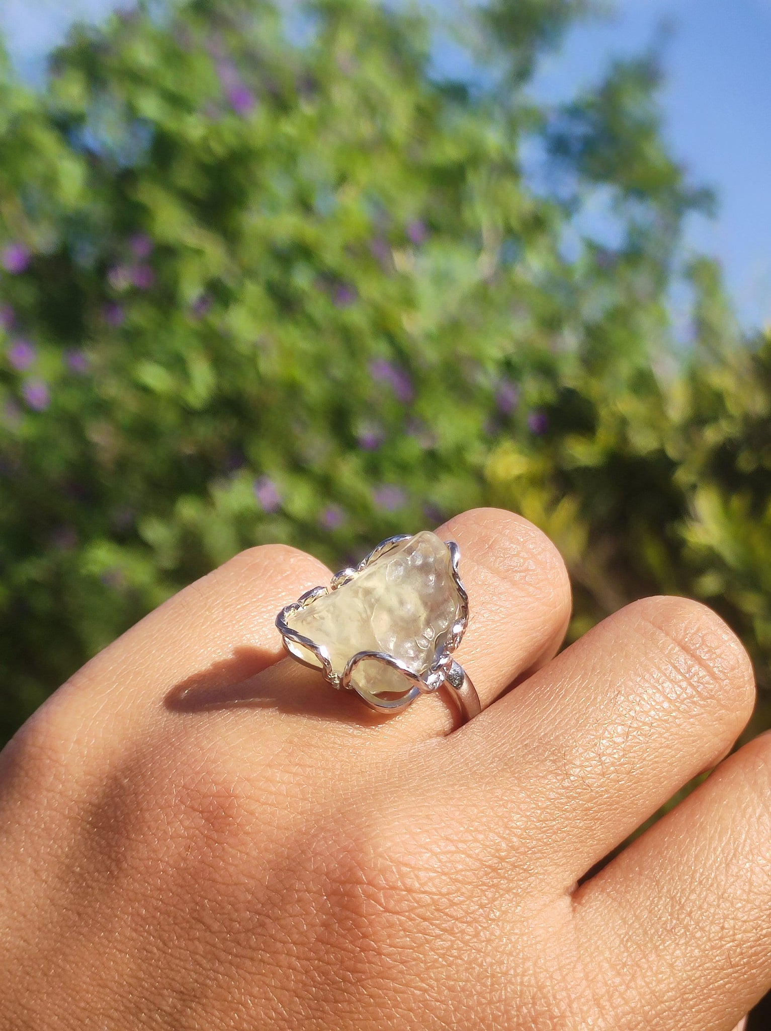 Lybisches Wüstenglas Libyan Desert Glass - Ring 925 Silber verstellbare Größe Edelstein Heilstein Edel Energie Kraft Rarität Geschenk Frau Freundin