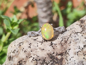 Ethiopian Opal AAA - 925 Silber Ring verstellbar - Edelstein Heilstein Energie Kraft Vintage Frauen Ring Hochwertig Geschenk Sie Frau Mutter